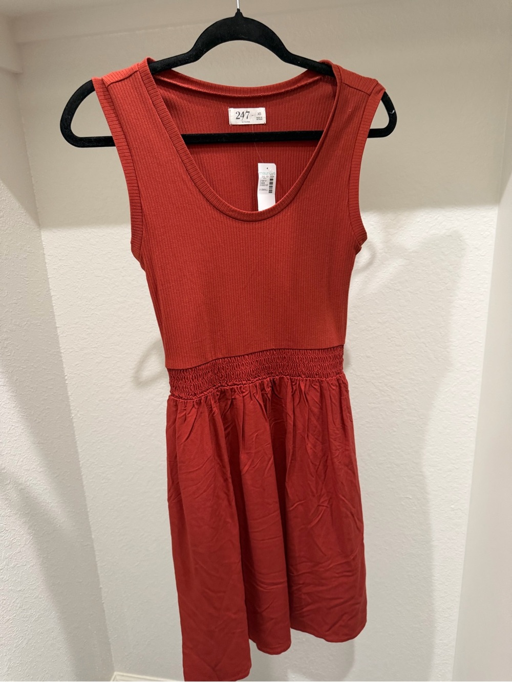 Maurices Rust Sleeveless Ribbed Smocked-Waist Dress